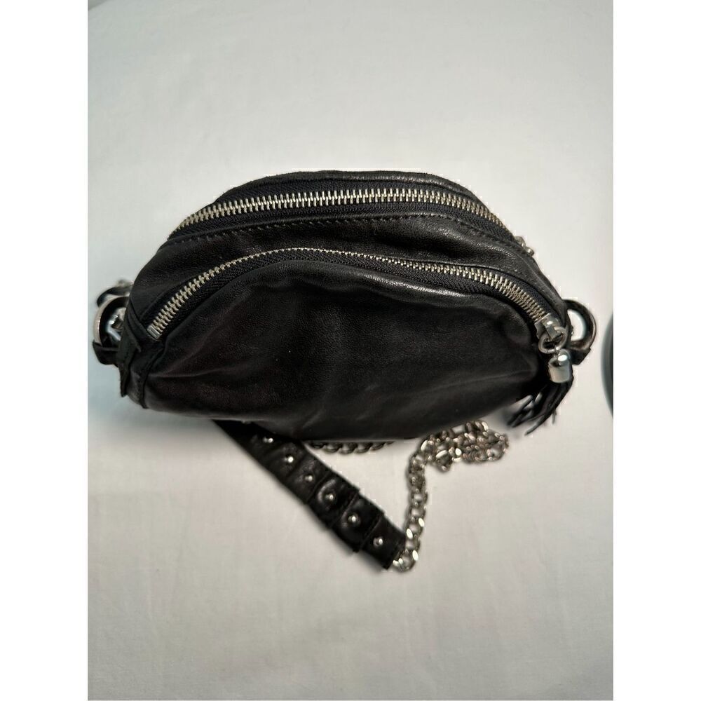 Pour la Victoire black leather round crossbody silver studded chain strap M-1162 - Picture 10 of 13